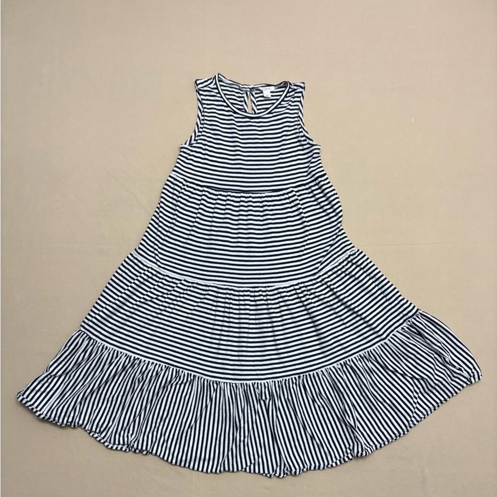 J.Crew Crewcuts Girls Navy and White Striped Cotton Midi Swing Dress Size Medium